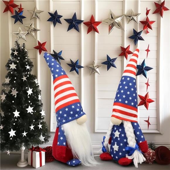 Patriotic Plush Gnome Set – 4th of July & Memorial Day Table Decor (2-Pack)